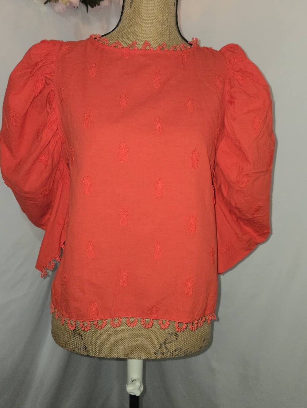 FARM Rio Red Puff-Sleeve Embroidered Cropped Blouse - Picture 8 of 15